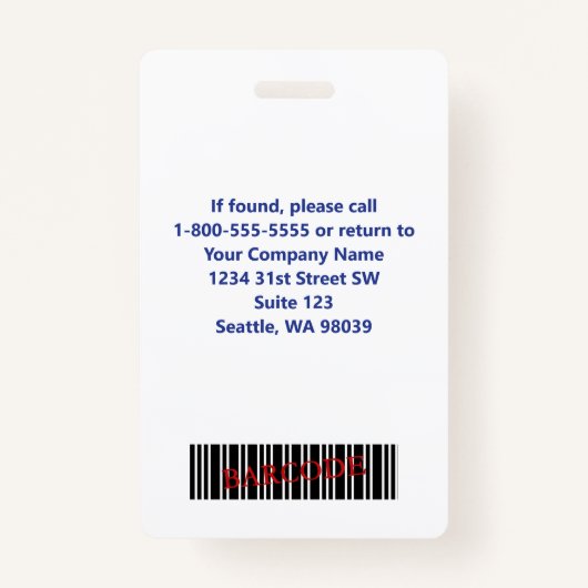 Badge Carte d'identité photo de l'employé blanc gris ble (Dos)