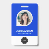 Badge Carte d'identité photo de l'employé bleu, code bar (Face)