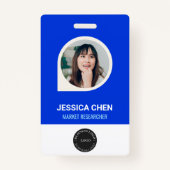 Badge Carte d'identité photo de l'employé bleu, code bar (Devant)