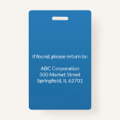 Badge Carte d'identité photo de l'employé bleu de la Mar (Dos)