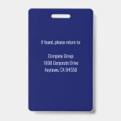 Badge Carte d'identité photo de l'employé bleu de la Mar (Arrière)