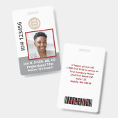 Badge Carte d'identité photo de l'employé Burgundy Red G (Avant & arrière)