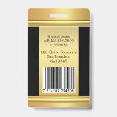 Badge Carte d'identité photo de l'employé noir Chic Gold (Dos)