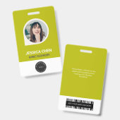 Badge Carte d'identité photo d'employé verte, code-barre (Avant & arrière)