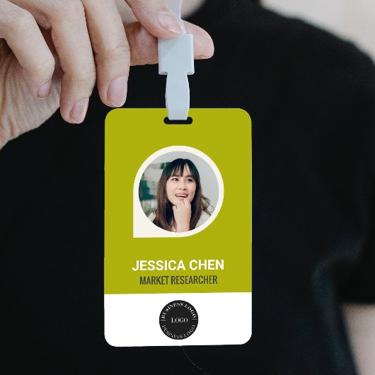 Badge Carte d'identité photo d'employé verte, code-barre