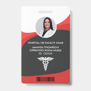 Badge Carte d'identité photo d'infirmière rouge et noir