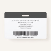 Badge carte d'identité photo personnalisée de l'employé  (Dos)