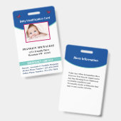 Badge Carte d'identité photo pour bébé garçon fille pers (Front & Back)