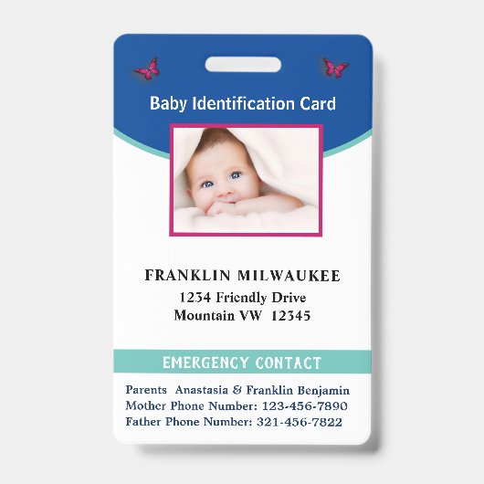 Badge Carte d'identité photo pour bébé garçon fille pers (Front)