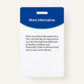 Badge Carte d'identité photo pour bébé garçon fille pers (Dos)