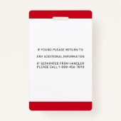 Badge Carte d'identité photo pour chien de service blanc (Dos)