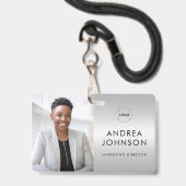 Badge Carte d'identité photo Silver Grey avec logo et te (Avant avec lanière)
