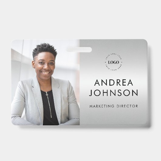 Badge Carte d'identité photo Silver Grey avec logo et te (Avant)