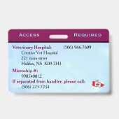 Badge Carte d'identité pour chien de service bleu/violet (Arrière)