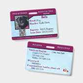 Badge Carte d'identité pour chien de service bleu/violet (Avant & arrière)