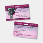 Badge Carte d'identité pour chien de service pourpre (Avant & arrière)