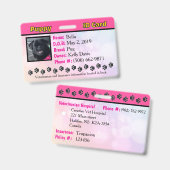 Badge carte d'identité pour chiot - Rose (Avant & arrière)