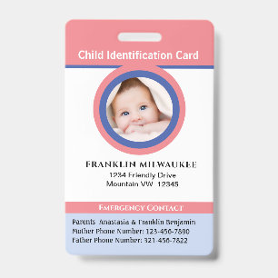 Badge Carte d'identité pour enfant garçon fille