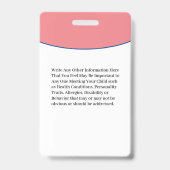 Badge Carte d'identité pour enfant garçon fille allergie (Back)