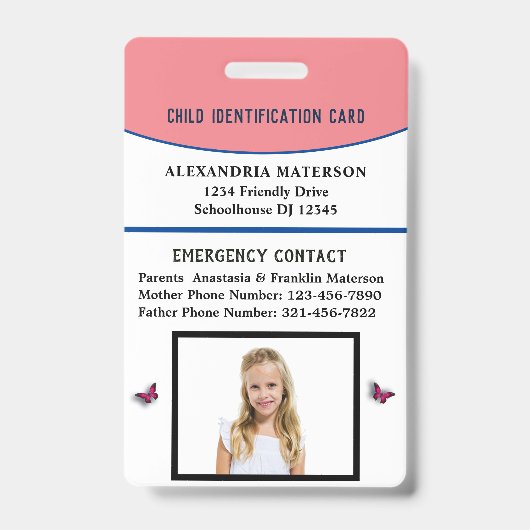 Badge Carte d'identité pour enfant garçon fille allergie (Front)