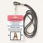 Badge Carte d'identité pour enfant garçon fille allergie (Devant avec lanière)