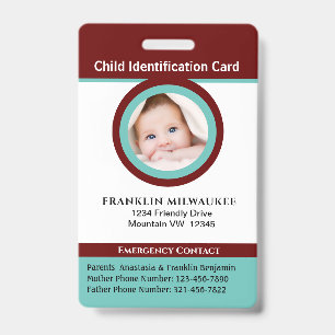 Badge Carte d'identité pour enfant garçon ou fille
