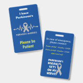 Badge Carte d'identité pour Parkinson (Avant & arrière)