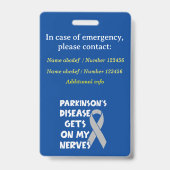 Badge Carte d'identité pour Parkinson (Arrière)