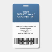 Badge Carte d'identité professionnelle avec code-barres (Arrière)