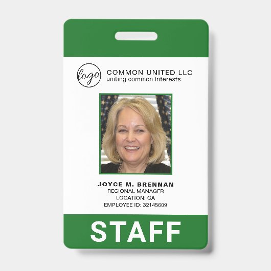Badge Carte d'identité professionnelle avec logo vert pe (Avant)