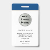 Badge Carte d'identité professionnelle avec nom, photo, (Arrière)