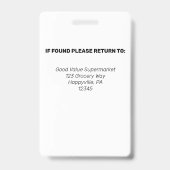 Badge Carte d'identité professionnelle avec photo pour e (Arrière)