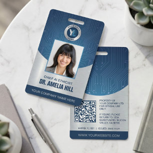 Badge Carte d'identité professionnelle bleu argenté mode