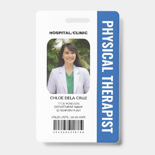Badge Carte d'identité professionnelle bleu pour kinésit (Avant)