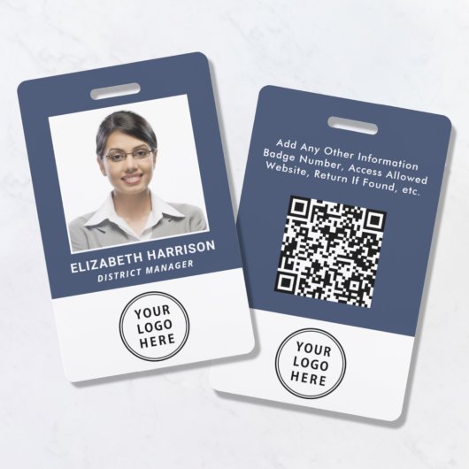Badge Carte d'identité professionnelle code QR bleu avec