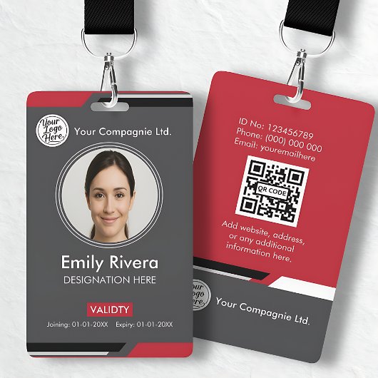 Badge Carte d'identité professionnelle grise foncée avec
