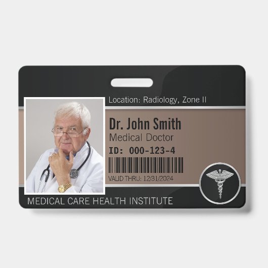 Badge Carte d'identité professionnelle médicale Caducée  (Avant)