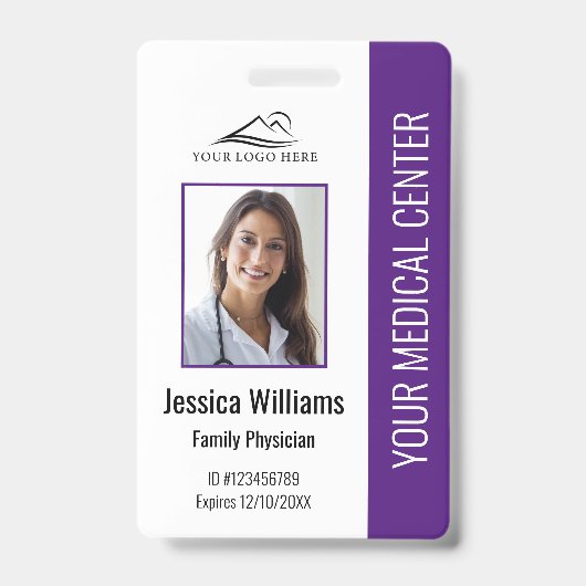 Badge Carte d'identité professionnelle médicale violette (Avant)