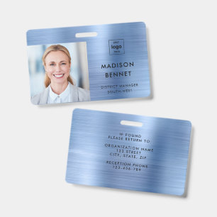 Badge Carte d'identité professionnelle métallisée bleu m