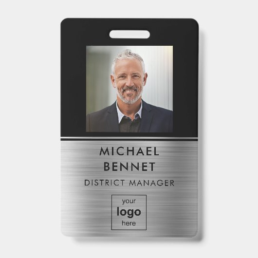 Badge Carte d'identité professionnelle moderne argent no (Avant)