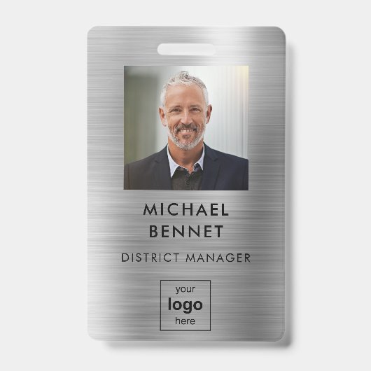 Badge Carte d'identité professionnelle moderne en argent (Avant)