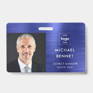Badge Carte d'identité professionnelle moderne en bleu m