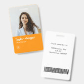 Badge Carte d'identité professionnelle moderne Orange |  (Avant & arrière)