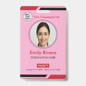 Badge Carte d'identité professionnelle moderne rose pour (Avant)