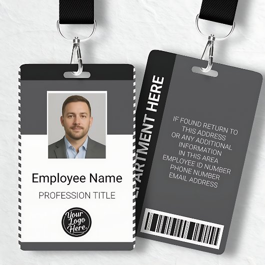 Badge Carte d'identité professionnelle Noir Gris