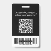 Badge Carte d'identité professionnelle noire avec code Q (Arrière)