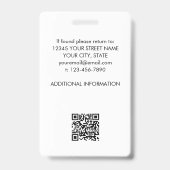 Badge Carte d'identité professionnelle Photo de l'employ (Arrière)