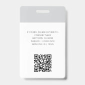 Badge Carte d'identité professionnelle QR code gris mode (Arrière)