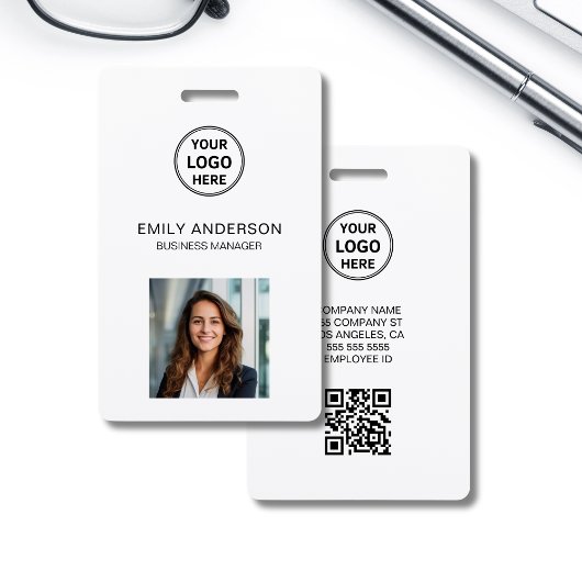 Badge Carte d'identité professionnelle Qr Code Logo Phot