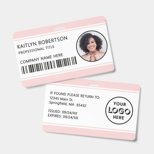 Badge Carte d'identité professionnelle rose blush avec c (Avant & arrière)